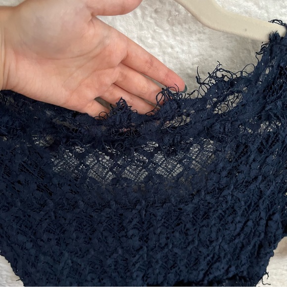 NWOT Free People Nightcap Florence Navy Blue Sheer Lace V-Back Mini Dress Size 2 - Picture 6 of 12